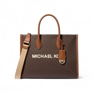Michael Kors Brown Logo Tote Bag with Tan Trim